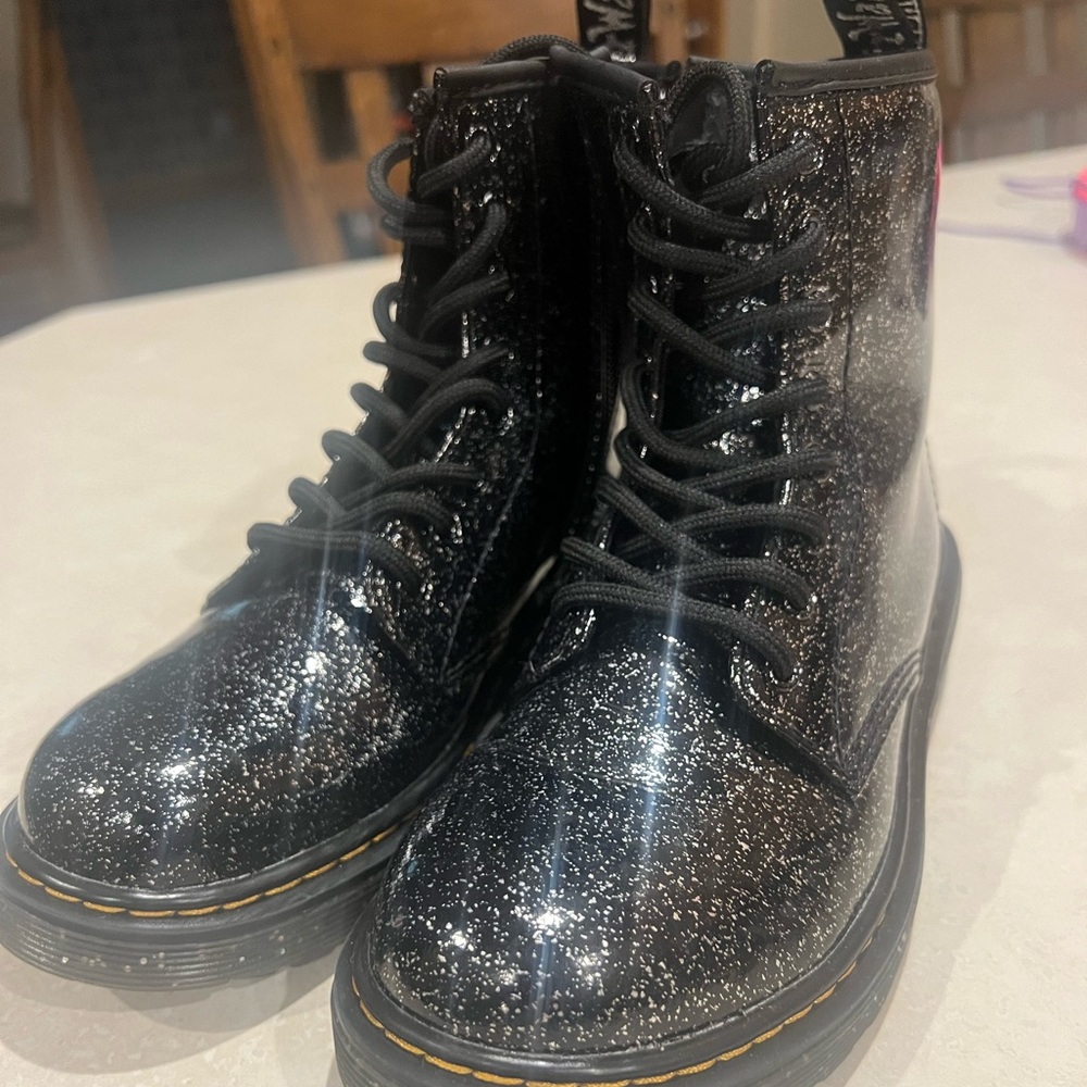 Girls Doc Martens Glitter Combat Boots, Size 3